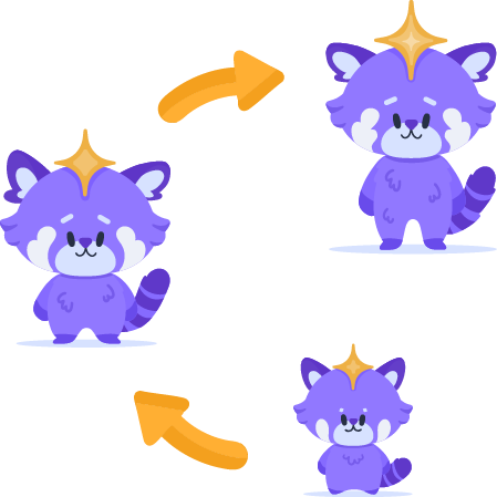 Flat design purple panda illustration yellow arrows